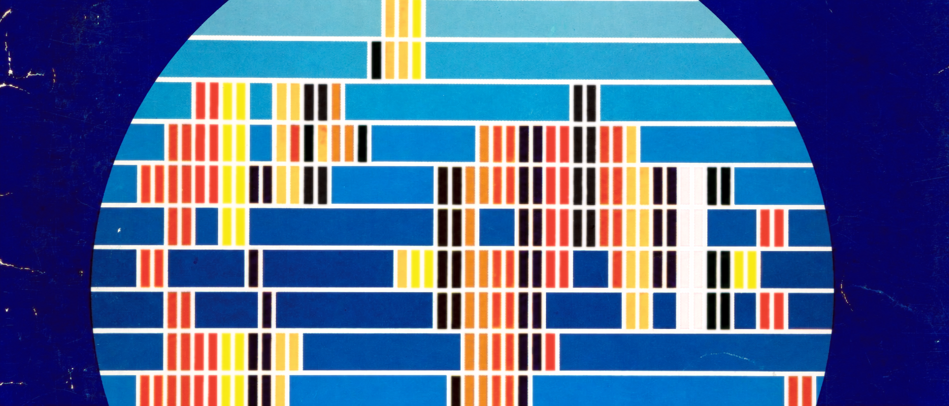 Red, yellow, orange and black bars crossing a blue circle; adapted from the Canadian Commercial Corporation annual report, 1979–80